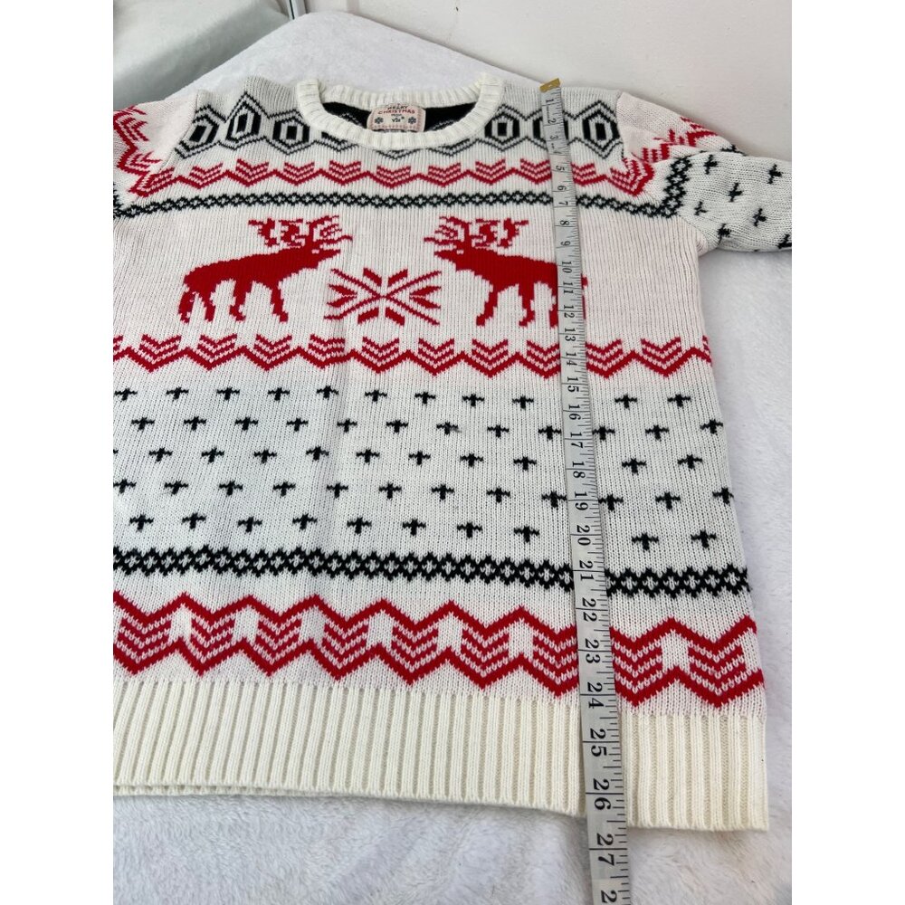 V28 XXL Ugly Christmas Sweater Moose Reindeer Fair Isle Cream - Picture 3 of 5